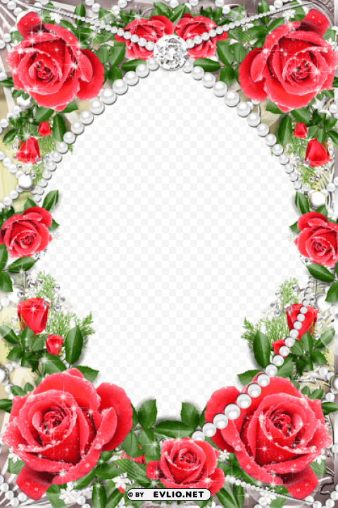  delicate frame with red roses PNG transparent graphic