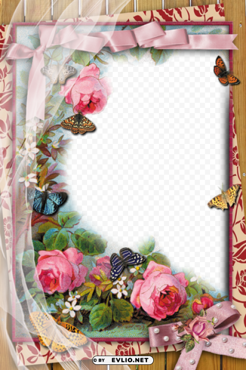  frame with flowers and butterflies Transparent Background PNG Isolated Pattern