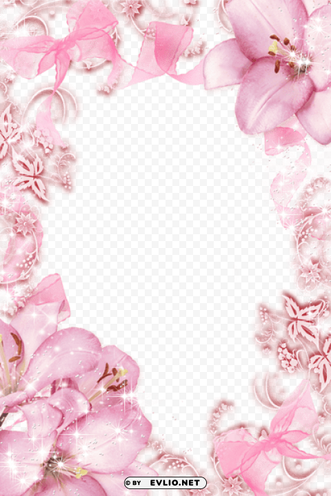 transparent pink flowersframe PNG Image with Isolated Graphic Element