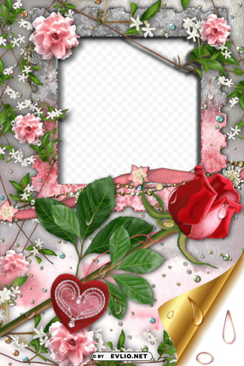  romantic frame with rose and heart PNG images with transparent canvas variety
