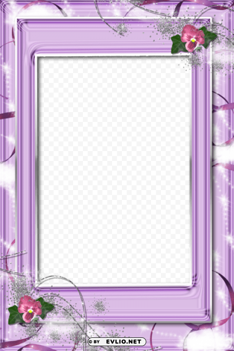 violet frame with flowers PNG graphics with transparent backdrop