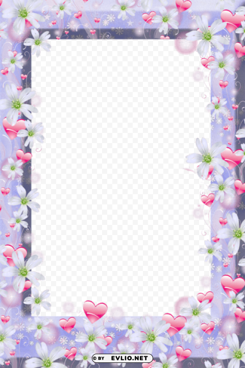 transparent violet frame with flowers and hearts PNG graphics with transparency