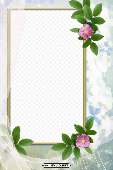 transparent white photo frame with flowers PNG high resolution free