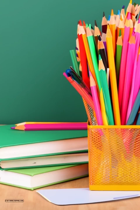 Vibrant Pencils and Books on Wooden Desk for Back to School ClearCut Background Isolated PNG Graphic Element - Image ID cb93e6a0