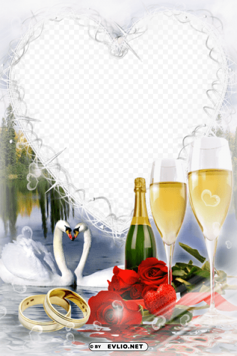 wedding frame with swans and roses PNG files with transparent backdrop
