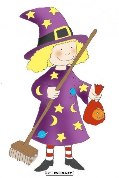 fun halloween witch kid PNG Graphic Isolated on Transparent Background