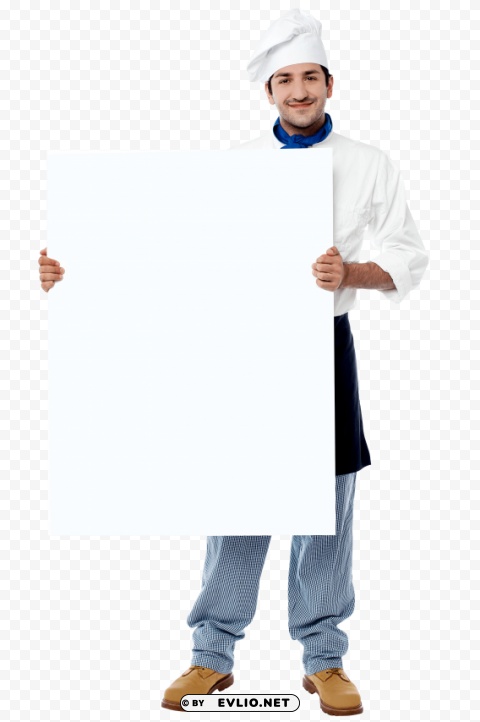 Transparent background PNG image of chef holding banner PNG Graphic with Isolated Clarity - Image ID 3d87148f