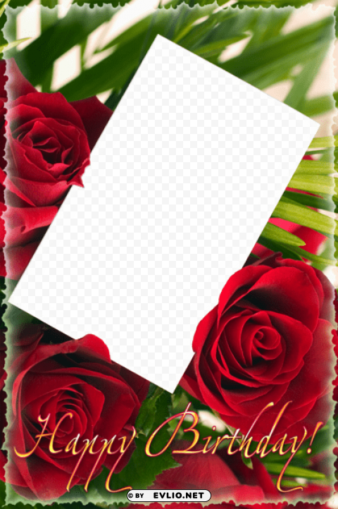 happy birthday frame with roses PNG for digital art