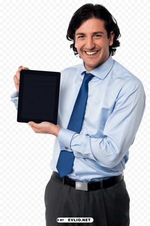 men with tablet Isolated Element on Transparent PNG