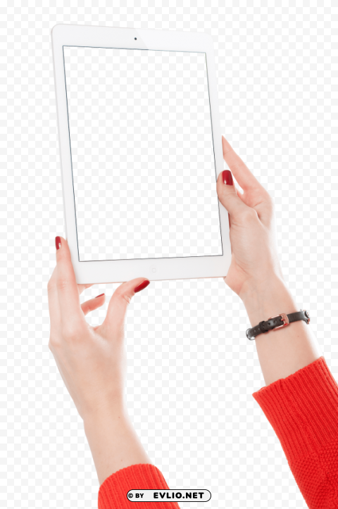 Transparent Background PNG of girl hand holding white tablet Clean Background Isolated PNG Character - Image ID 1ea2480f