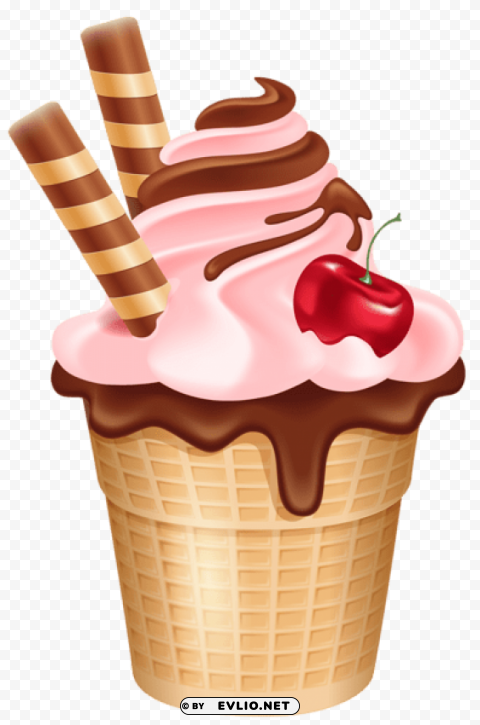cherry ice cream cup cornet Isolated Design on Clear Transparent PNG