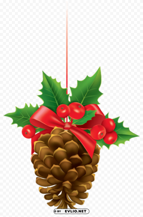 christmas pinecone with mistletoe PNG with transparent backdrop