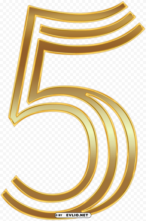number five gold Isolated Object in Transparent PNG Format
