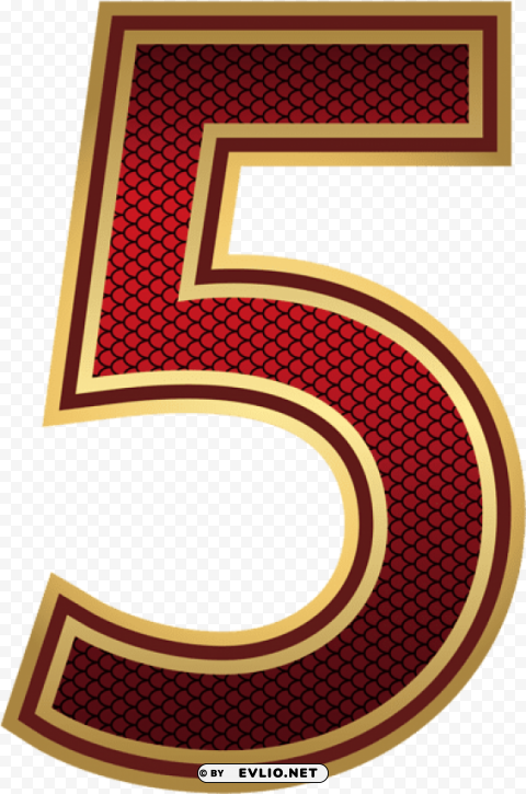 red and gold number five Transparent PNG Isolated Item with Detail