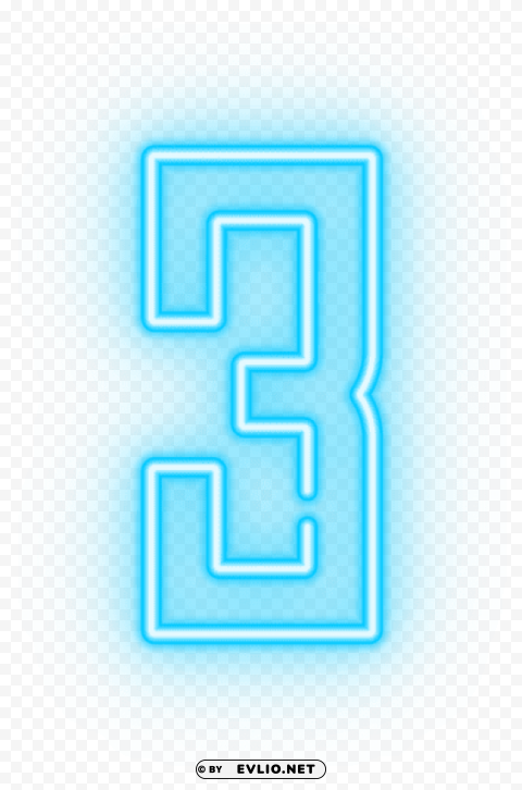 neon number three Transparent Background PNG Isolation