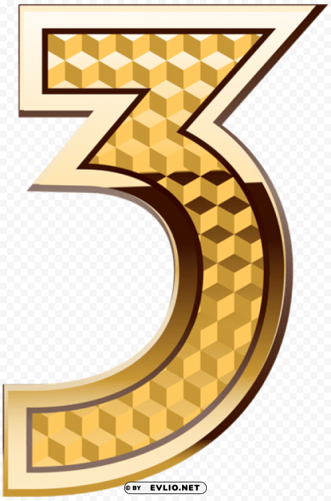 gold number three Isolated Artwork with Clear Background in PNG