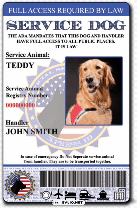 xpress id holographic emotional support dog id card Isolated Artwork in HighResolution PNG
