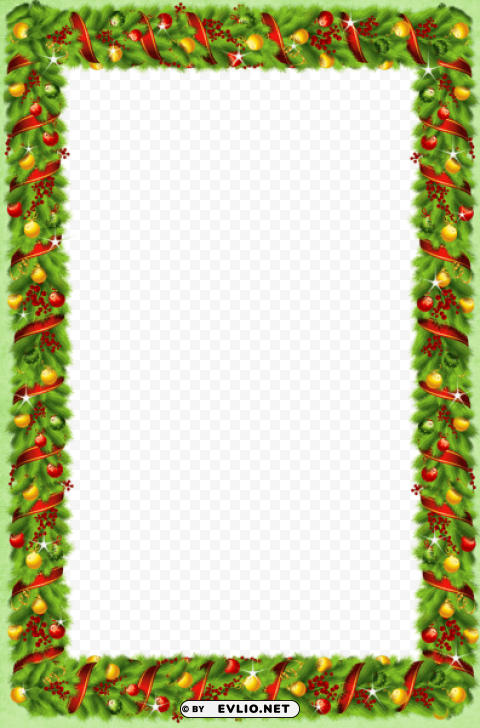 green transparent christmas photo frame with christmas ornaments PNG images for personal projects