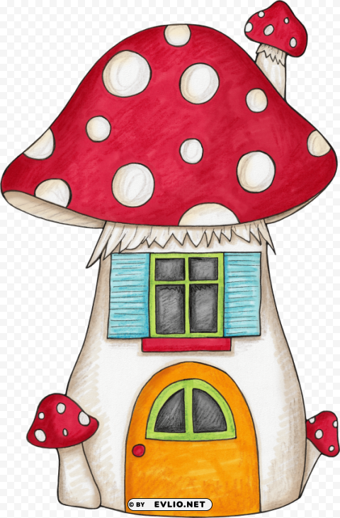 cartoon mushroom house drawing PNG with no bg