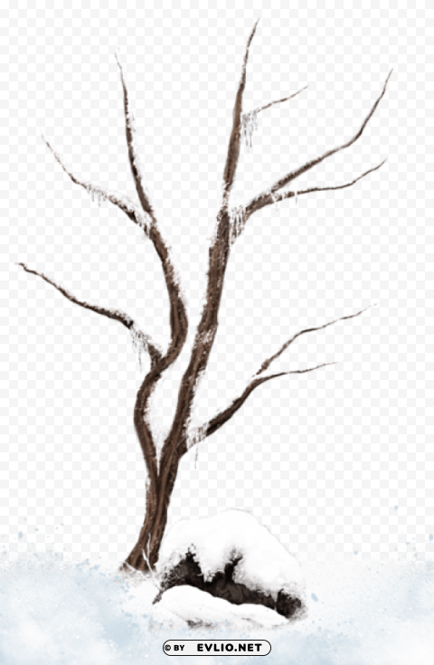 brown winter snowy treepicture Transparent Background PNG Isolated Character