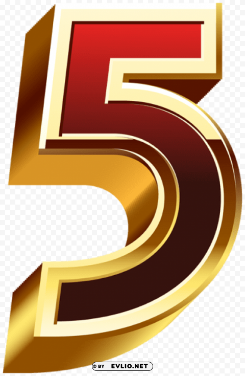 five gold red number PNG images for printing