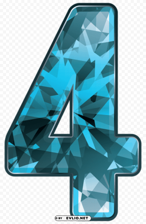 Blue Crystal Number Four Transparent Background Isolated PNG Art