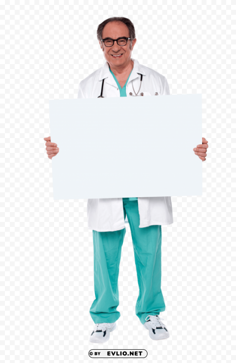 doctor holding banner Isolated Subject with Transparent PNG