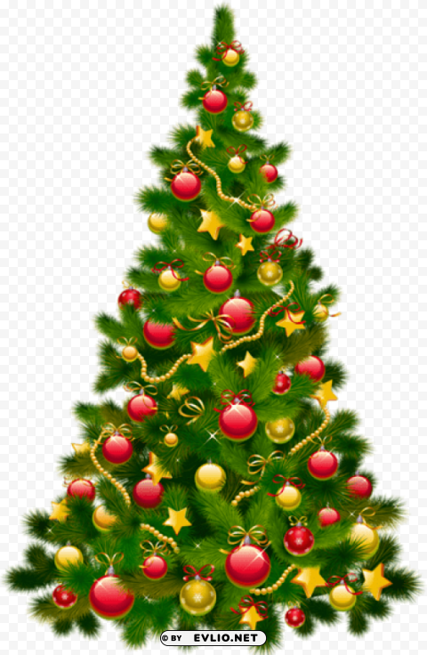 large transparent christmas tree with ornaments PNG image with no background