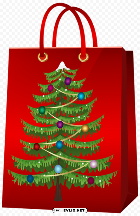christmas gift bag with christmas tree PNG Isolated Object with Clarity