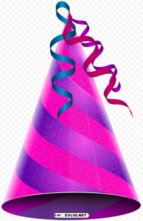 birthday party hat purple pink Transparent Cutout PNG Isolated Element