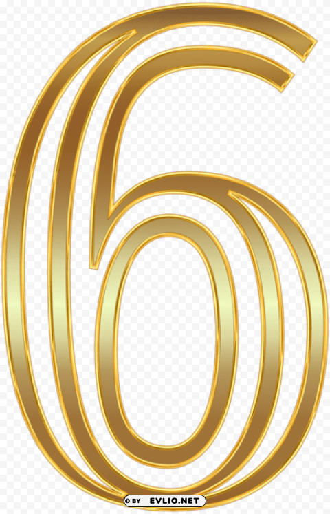 number six gold Isolated Object on Clear Background PNG