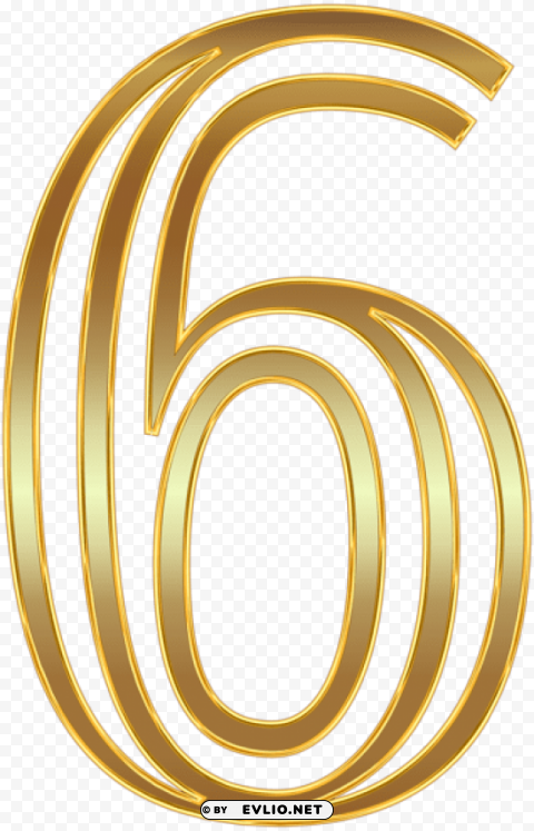 Number Six Gold Isolated Object On Clear Background PNG