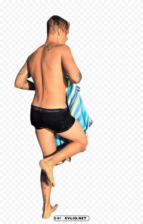 justin bieber in underpants walking Clean Background Isolated PNG Design