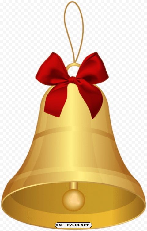 gold bell with red bow HighQuality PNG with Transparent Isolation