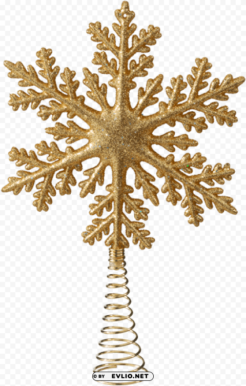 tree topper snowflake with glitter gold - transparent christmas tree topper Isolated Graphic Element in HighResolution PNG