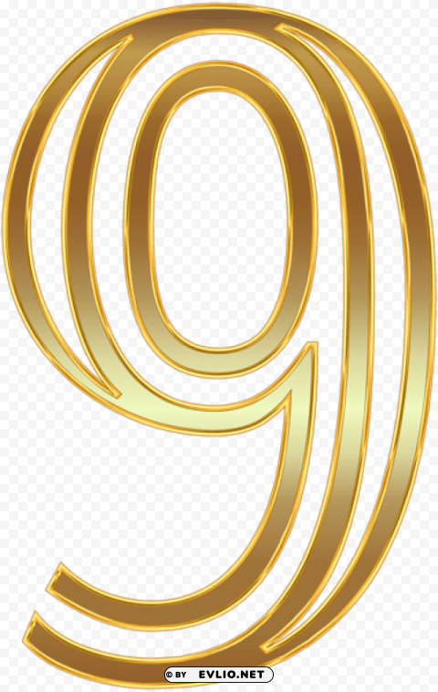 number nine gold Isolated Object on Transparent PNG