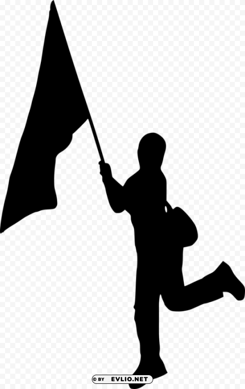 person with flag silhouette High Resolution PNG Isolated Illustration