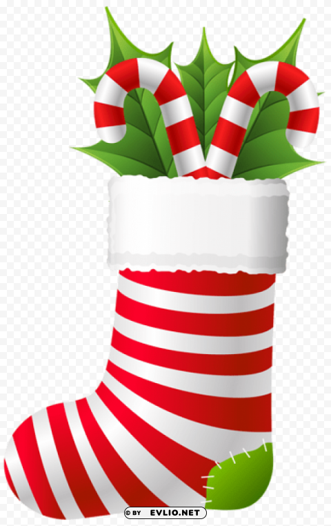 christmas stocking with candy canes Isolated Graphic on Clear Transparent PNG