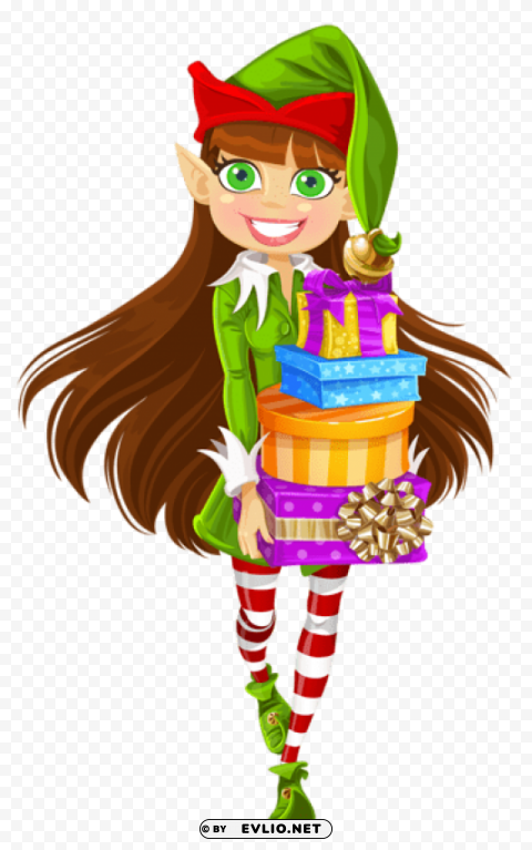 christmas girl elf with gifts PNG images with no fees