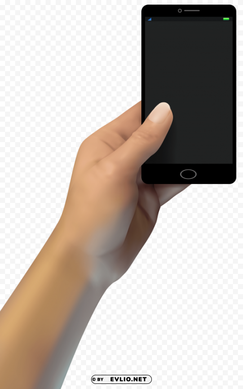 hand with smartphone PNG with clear overlay