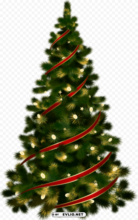 Large Christmas Tree With Red Ribbon PNG Image With Transparent Background Isolation