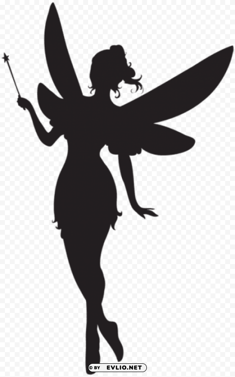 fairy with magic wand silhouette PNG isolated