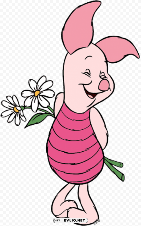 piglet winnie the pooh with flower PNG format