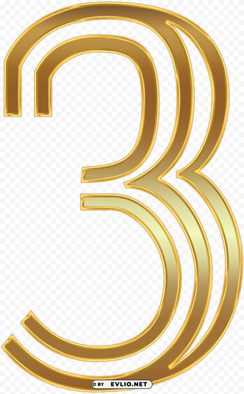 number three gold Isolated Item with Transparent PNG Background