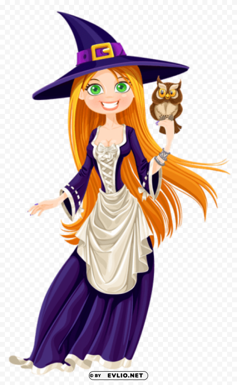 halloween witch with owl Clear Background Isolation in PNG Format