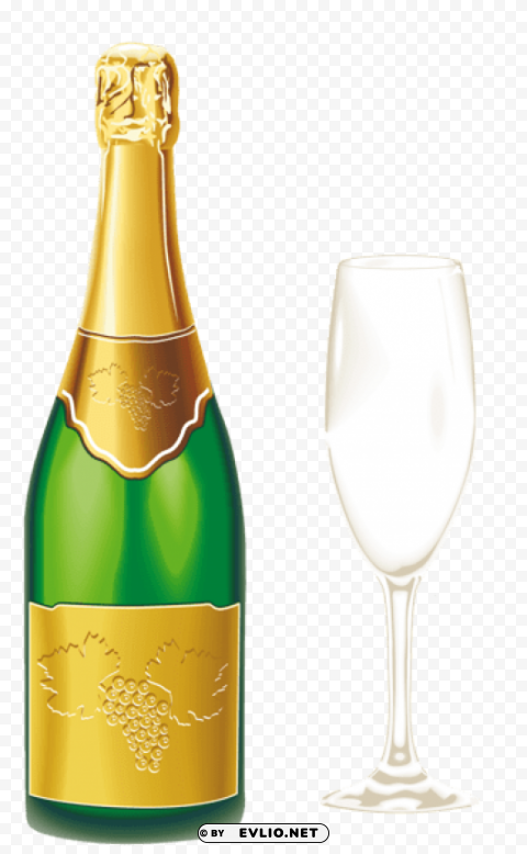 champagne with glass Isolated Object with Transparent Background in PNG
