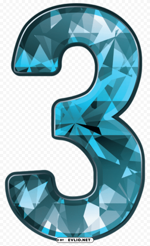 blue crystal number three PNG with Transparency and Isolation