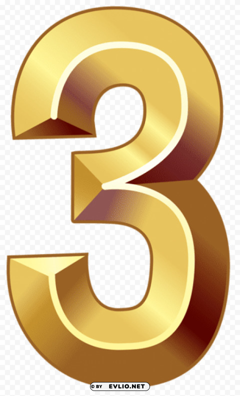 gold number three Isolated Character in Clear Transparent PNG