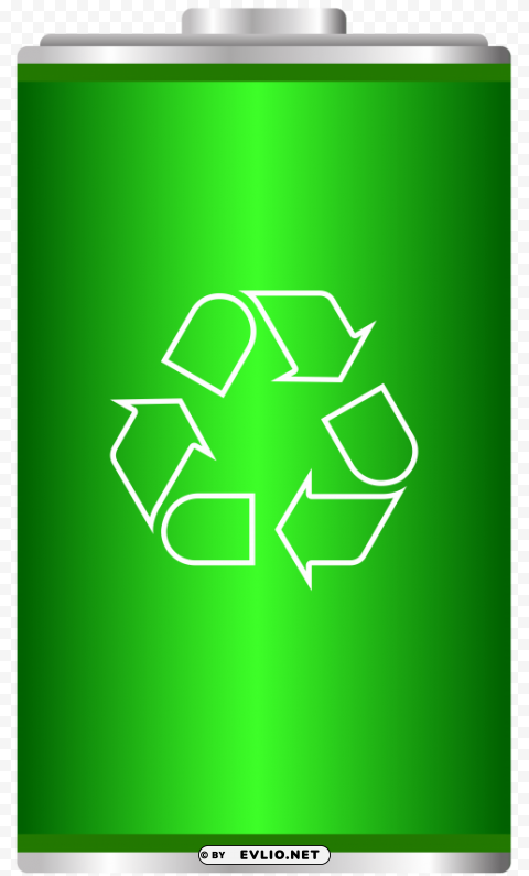 green battery with recycle symbol PNG format