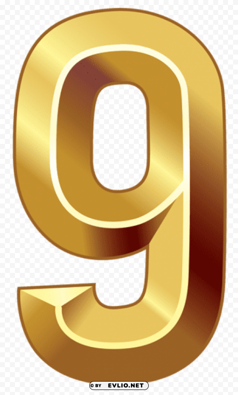 gold number nine Isolated Character on Transparent PNG